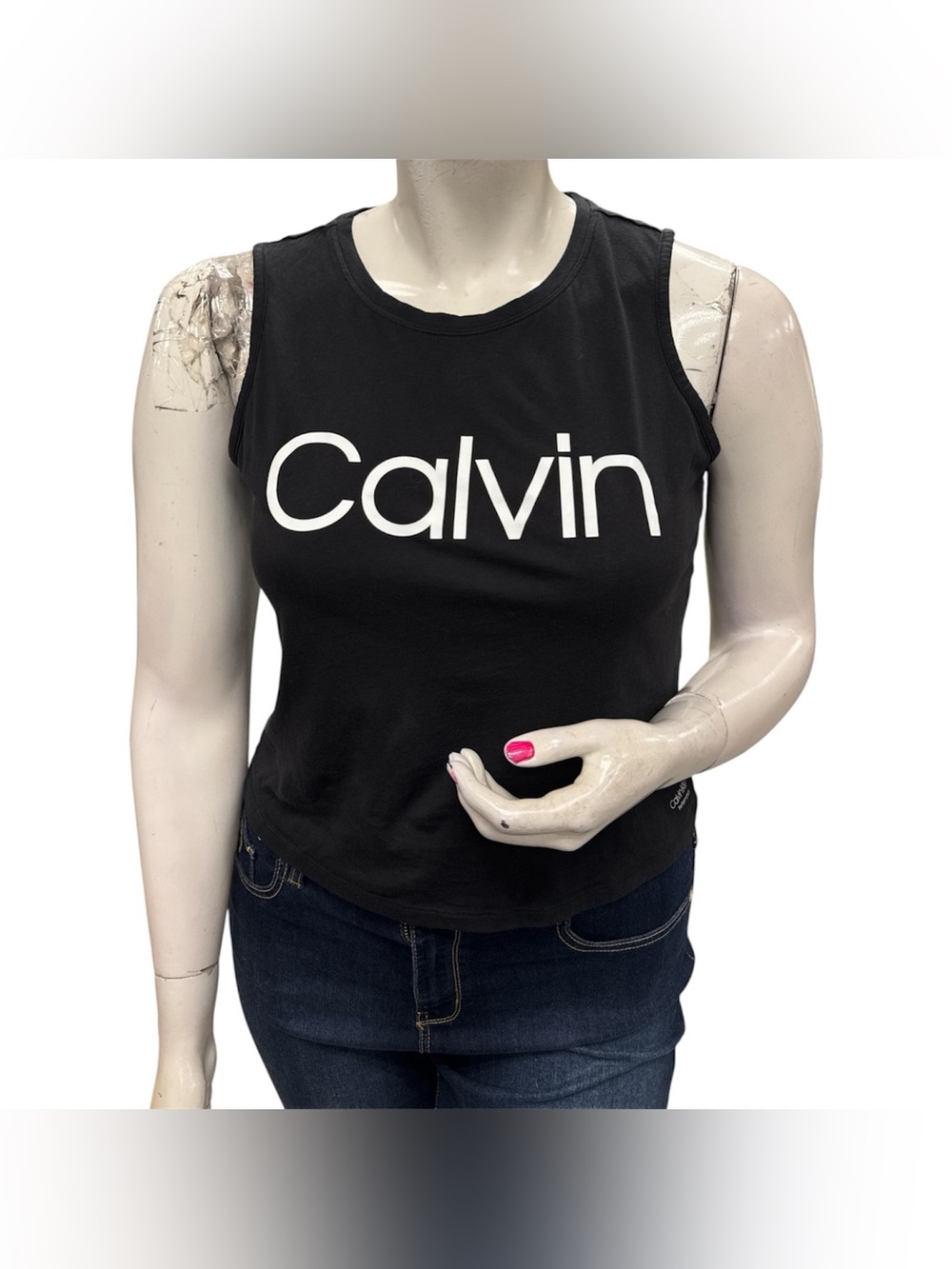 Calvin Klein Black Tank with White Logo Size L